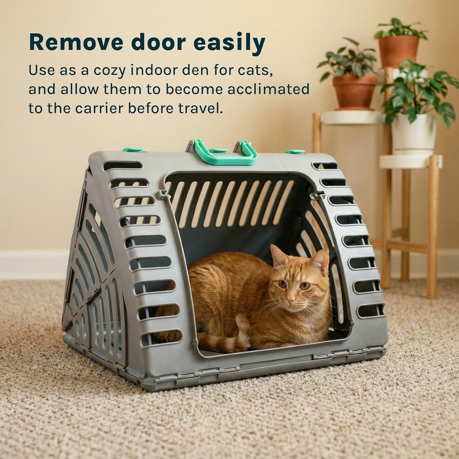 Foldable Travel Cat Carrier - Front Door Plastic Collapsible Carrier Collection, Waterproof Bed